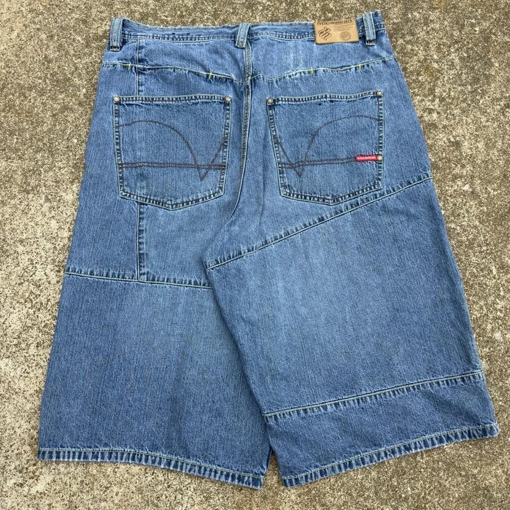 Vintage 2000s Rocawear Denim Shorts Y2K Hip Hop Wide Leg Blue Mens 38 (g5)